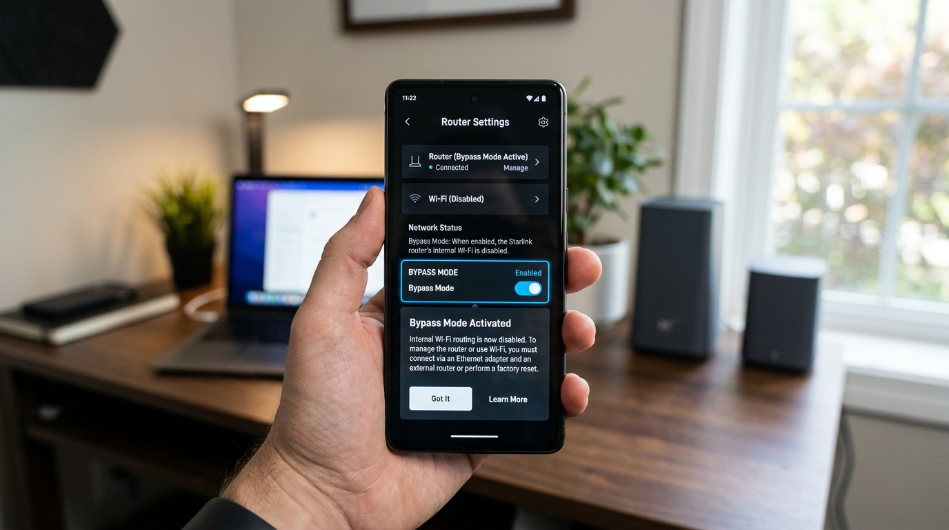Starlink aplikacija postavke usmjerivača i aktivacija Bypass Mode opcije