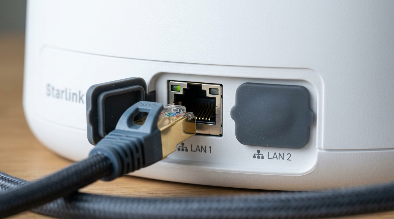 Starlink Router 4 ugrađeni gigabitni Ethernet priključci na poleđini